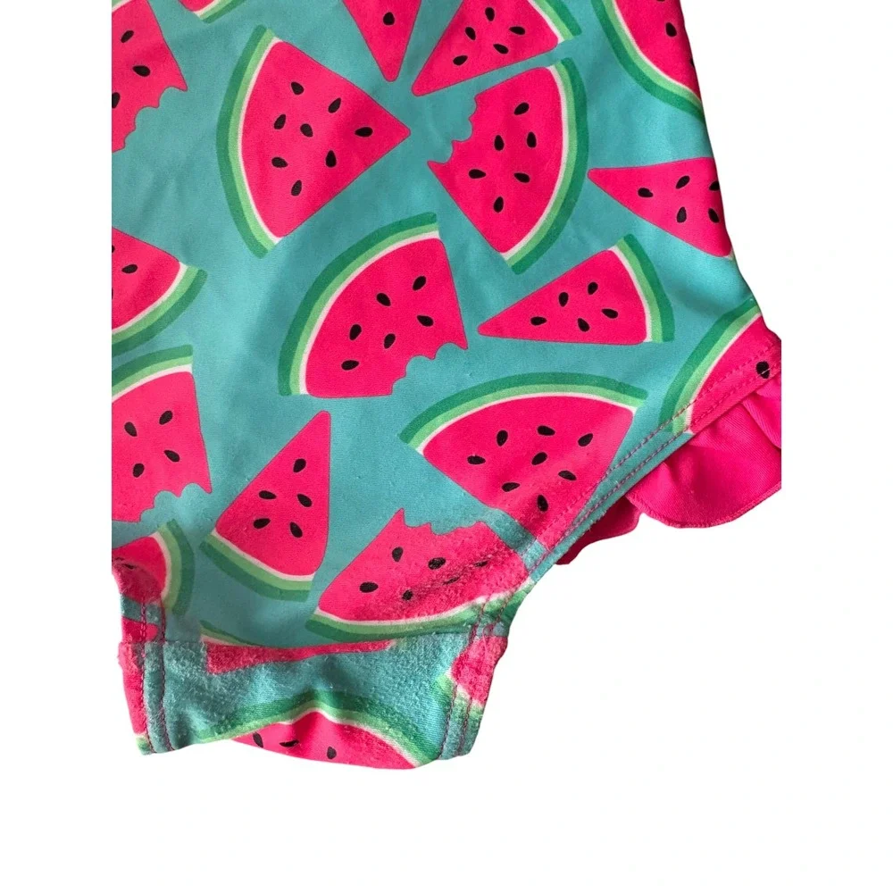 Girls Watermelon One Piece Swimsuit 18-24M Pink Teal Ruffle Swimwear